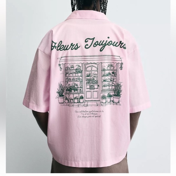 Zara Other - *NEW* ZARA PINK STRIPED FLEUR TOUJOURS BUTTON DOWN SHIRT XL